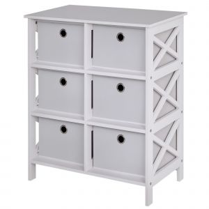 HOMCOM Meuble de Rangement Unité Étagère de Rangement Cube avec 6 Tiroirs Non-tissé pour Salon Bureau Chambre 64 5 x 37 5 x 76 cm Blanc aosom france