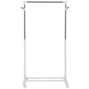 HOMCOM Portant &agrave; v&ecirc;tements, penderie v&ecirc;tement en acier avec support &agrave; chaussures et crochets lat&eacute;raux, argent et blanc