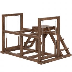 PawHut Aire de jeux en bois, Perchoir en bois pour poule, avec balan&ccedil;oire, &eacute;chelle, plateformes, 82 x 60 x 55 cm, marron