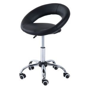 HOMCOM Tabouret à roulettes tabouret de massage pivotant 360° hauteur réglable similicuir noir