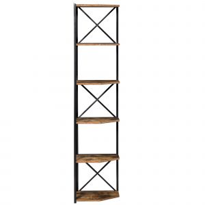 HOMCOM Étagère d'Angle Murale, Étagère de Style Industriel en Bois et Métal avec 5 Étagères, 39x39x175cm, Marron Rustique