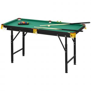 SPORTNOW Table de billard pliable hauteur réglable avec accessoires 2 queues, 16 boules, 2 craies, triangle, brosse, vert