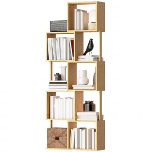 HOMCOM Biblioth&egrave;que Moderne Asym&eacute;trique &agrave; 5 Niveaux en Bambou, 62.5 x 23 x 165 cm, Couleur Bois Naturel