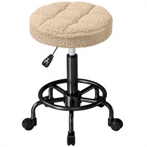 HOMCOM Tabouret Pivotant Rond Tabouret à Roulettes Hauteur Réglable 50-66 cm Siège Revêtu en Tissu Mouton Marron