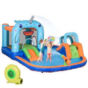 Outsunny Château gonflable aire de jeux avec toboggan trampoline piscines avec gonfleur 420 x 370 x 230 cm multicolore   Aosom France