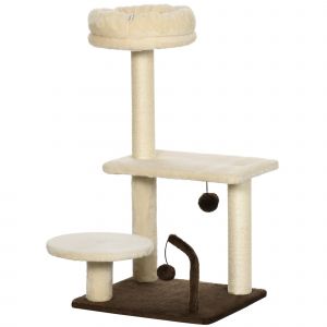 PawHut Arbre à Chat avec Poteau en Sisal, Plateforme et Balles de Jeu, en Aggloméré et Peluche, 44x38x81 cm