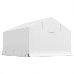 Outsunny Abri de jardin et tente garage 3x3 m imperm&eacute;able avec porte enroulable, m&eacute;tal et PE, blanc
