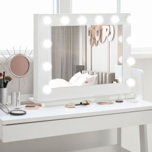 HOMCOM Miroir maquillage Hollywood pour coiffeuse grand miroir lumineux avec 12 ampoules LED luminosit&eacute; r&eacute;glable interrupteur tactile blanc