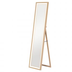 HOMCOM Grand miroir pleine longueur, miroir mural ou sur pied rectangulaire, 40 x 160 cm avec &eacute;clairage LED 3 couleurs, ch&ecirc;ne