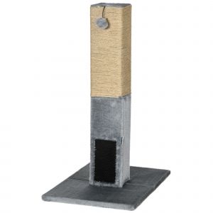 PawHut Poteau à gratter pour chat griffoir pour chat balle avec clochette 2 brosses de toilettage 59,5 x 39 x 79 cm beige gris