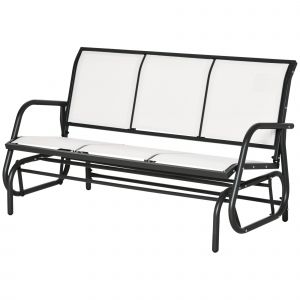 Outsunny Banc à Bascule de Jardin à 3 Places en Métal et Toile en Maille Respirante, 147x70x85cm, Beige