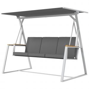 Outsunny Balancelle de jardin 3 places avec toit inclinaison r&eacute;glable matelas fourni cadre en acier dim. 205L x 130l x 175H cm gris fonc&eacute;