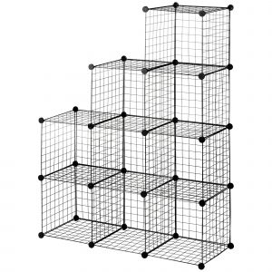 HOMCOM Étagère cube modulable DIY avec 9 compartiments en treillis métallique pour salon, chambre à coucher, noir