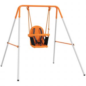 Outsunny Balan&ccedil;oire pour b&eacute;b&eacute;s Balan&ccedil;oire jardin ext&eacute;rieur en acier avec dossier Ceinture de s&eacute;curit&eacute; Charge 25 kg Orange