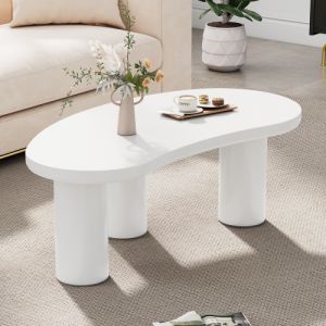 Table basse moderne en demi-lune, plateau en MDF, pieds en PVC avec feutre, Blanc