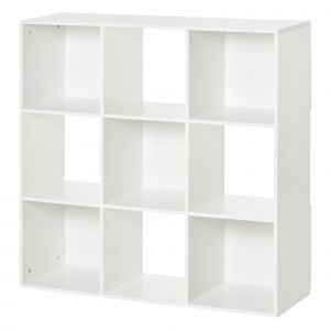HOMCOM Biblioth&egrave;que Blanche pour Maison et Bureau, &Eacute;tag&egrave;re au Design Moderne avec 9 Compartiments en Bois, 91,5 x 29,5 x 91,5 cm