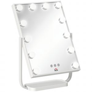 HOMCOM Miroir maquillage Hollywood LED tactile inclinable design Hollywood moderne 32,8L x 11l x 47,4H cm blanc