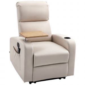 HOMCOM Fauteuil relaxation électrique massant inclinable avec tablette, poches latérales et télécommande - tissu beige