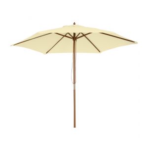 Outsunny Parasol droit rond parasol de jardin ext&eacute;rieur grande taille de jardin &Oslash; 2,5 x 2,3H m bois de bambou cr&egrave;me