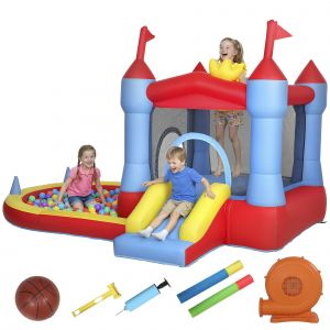 AIYAPLAY Ch&acirc;teau gonflable avec souffleur, aire de jeux gonflable avec toboggans, trampoline, piscine &agrave; balles, multicolore