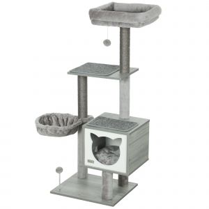PawHut Arbre à chat griffoirs grattoirs multi-équipements niche hamac peluche courte sisal naturel 48x40x126cm gris