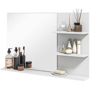 kleankin Miroir de Salle de Bain à Fixation Murale avec 2 Étagères Latérales et Étagère Inférieure, en MDF et Verre, 75x10x48 cm, Blanc