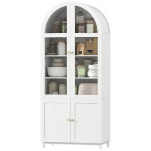 HOMCOM Armoire de cuisine, vaisselier vitrine avec 4 portes dont 2 en acrylique et &eacute;tag&egrave;res r&eacute;glables, 78 x 40 x 180 cm, blanc
