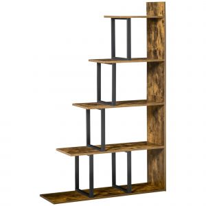 HOMCOM &Eacute;tag&egrave;re biblioth&egrave;que s&eacute;parateur de pi&egrave;ce style industriel en escalier 5 &eacute;tag&egrave;res 102 x 30 x 160 cm coloris brun rustique