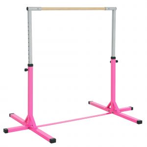 HOMCOM Barre fixe de gymnastique enfant - barre de gymnastique hauteur réglable 13 niveaux 92 à 150 cm - acier rose bois massif hêtre