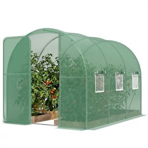 Outsunny Serre tunnel de jardin 6m&sup2;, serre de jardin tunnel 200x300x200cm porte et 8 fen&ecirc;tres, b&acirc;che PE 140 g/m&sup2; vert