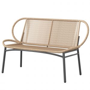 Outsunny Banc de jardin 2 places, banc d'ext&eacute;rieur en r&eacute;sine tress&eacute;e avec cadre en m&eacute;tal, r&eacute;sistant aux intemp&eacute;ries, naturel