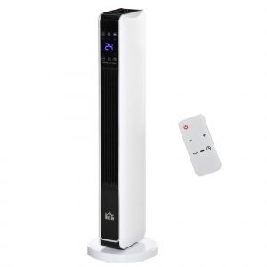 HOMCOM Chauffage électrique soufflant oscillant 1100/2200 W, céramique PTC, télécommande incluse, minuterie 8h, 21 x 21 x 73 cm