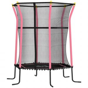 HOMCOM Trampoline pour enfant &Oslash; 1,63 x 1,9 m filet de s&eacute;curit&eacute; porte zipp&eacute;e 6 poteaux rembourr&eacute;s inclus rose noir