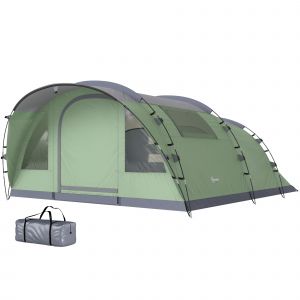 Outsunny Grande tente multi-chambres pour 2-4 personnes, avec fen&ecirc;tres et auvent, vert