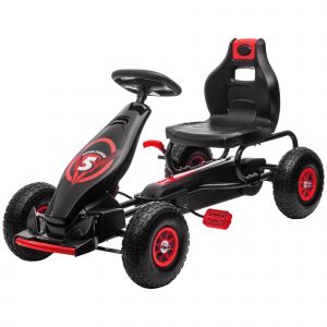 HOMCOM Kart à pédales pour enfant siège réglable 3 positions frein à main enfant de 5 à 12 ans rouge noir