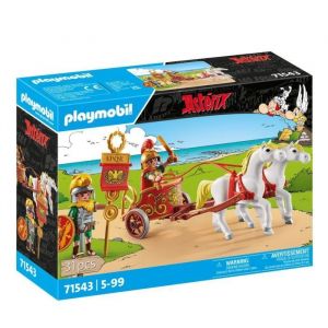 PLAYMOBIL 71543 Char romain et chevaux, Astérix, Personnage de la BD, Avec 2 personnages dont Brutus, 31 pieces, Des 5 ans