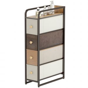 HOMCOM Commode avec 4 tiroirs en tissu pliables, commode chambre plateau et cadre en acier, 20 x 47 x 84,5 cm, multicolore