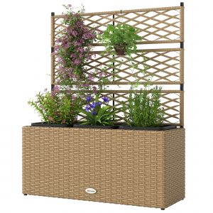 Outsunny Jardinière pour plantes avec treillis 3 pots bacs à plante 33L extérieur en résine tressée 84 x 30 x 107 cm sable noir