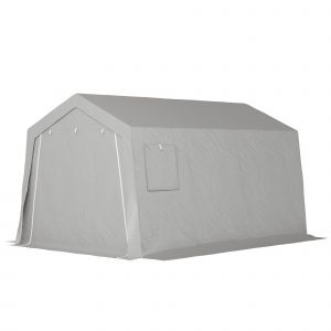 Outsunny Abri de Rangement Extérieur 3 x 4,5 m, tente de stockage étanche et anti-UV, porte enroulable, fenêtres, gris
