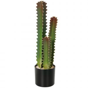 HOMCOM Cactus artificiel 66 cm plante d&eacute;corative avec pot et 3 feuilles pour d&eacute;coration int&eacute;rieure vert