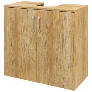HOMCOM Meuble de Salle de Bain Sottolavabo Suspendu à 2 Portes avec 2 Étagères en Bois, Couleur Naturelle