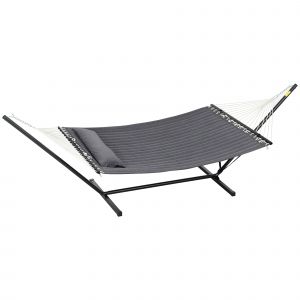 Outsunny Hamac sur pied, hamac avec support en bois, oreiller, barres d'écartement, 368 x 140 x 110 cm, gris foncé