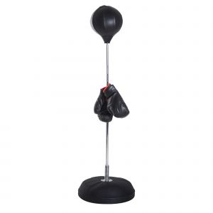 Homcom Punching Ball sur Pied Réglable en Hauteur avec Gants, Pompe et Base de Lestage 126-144 cm Noir aosom france