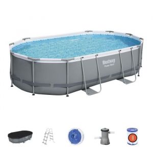 Kit Piscine hors sol tubulaire BESTWAY - Power Steel&trade;- 488 x 305 x 107 cm - Ovale (Livr&eacute;e avec une &eacute;chelle, une b&acirc;che, un