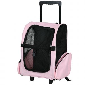 PawHut Sac de transport &agrave; roulettes pour chien 2 en 1 trolley chariot poign&eacute;e t&eacute;l&eacute;scopique, sacs rangement 42 x 25 x 55 cm rose