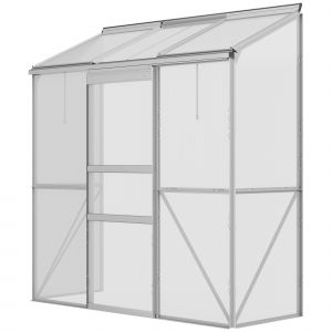 Outsunny Serre adossée serre de jardin fenêtres ouvrables à 5 niveaux panneau en PC cadre aluminium 1,9 x 0,7 x 2 m transparent