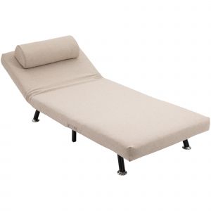 HOMCOM Fauteuil convertible 1 place, chauffeuse canapé-lit 3 en 1 avec dossier réglable, coussin inclus, charge 150 kg, beige