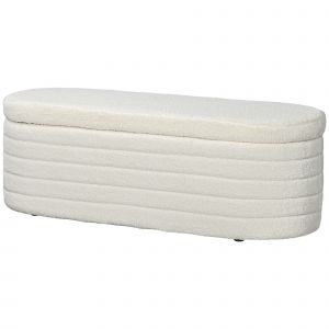 HOMCOM Banc de bout de lit banquette coffre de rangement 2 en 1 rembourré en polaire cadre en bois, banc de rangement crème
