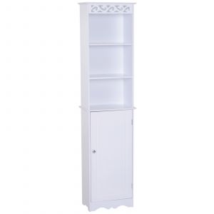 Homcom Meuble Colonne de Salle de Bain Armoire Toilette Haute 1 Placard Porte 5 Étagères Design Moderne MDF 40 x 23 x 160 cm Blanc