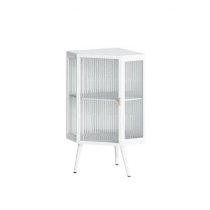 Armoire d'angle avec porte en verre, étagère réglable et design moderne pour salle de bain, salon, chambre, 56,5×42,5×80 cm, Blanc